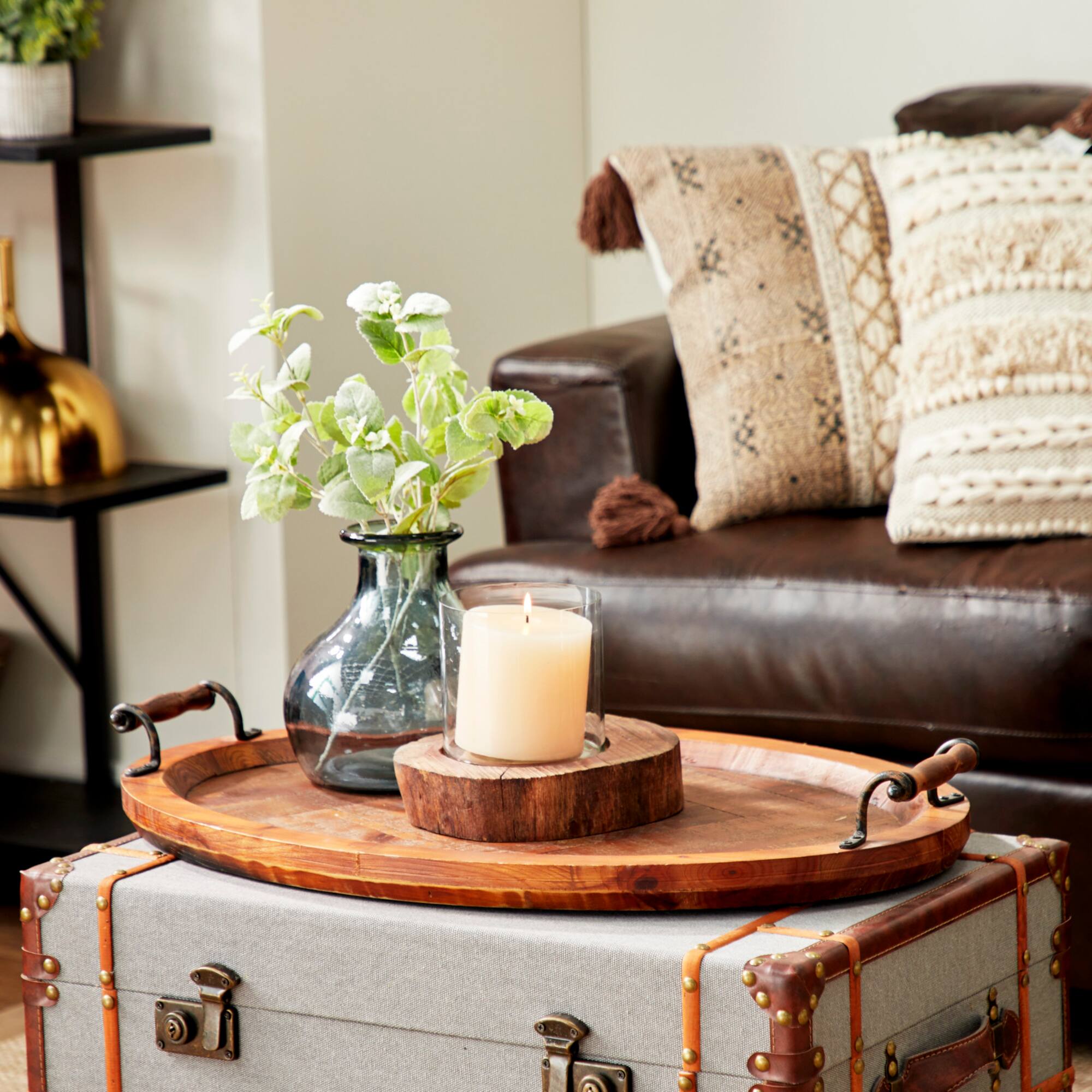 29" Natural Brown Wood Rustic Tray